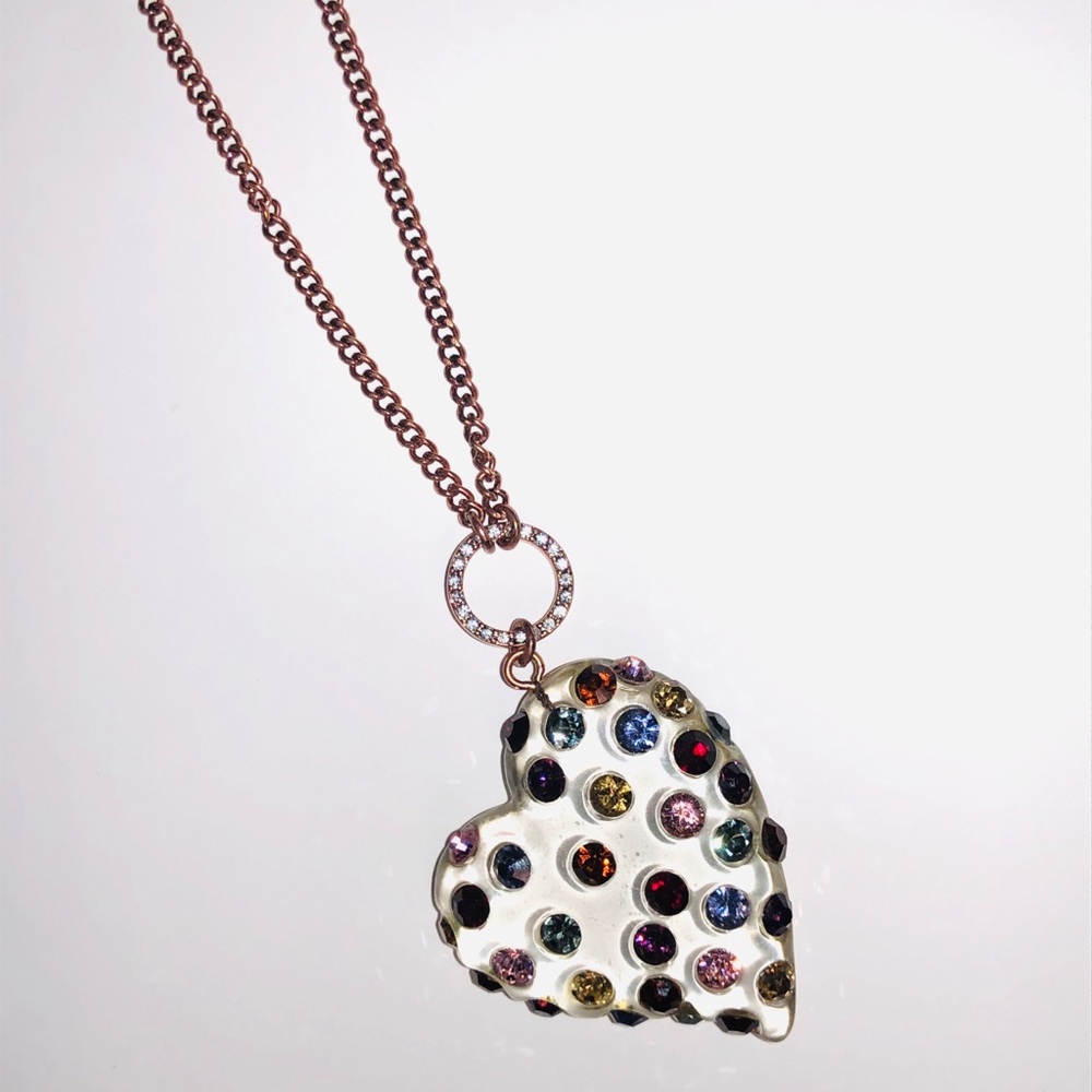 Betsey Johnson crystal heart necklace 💜💛❤️